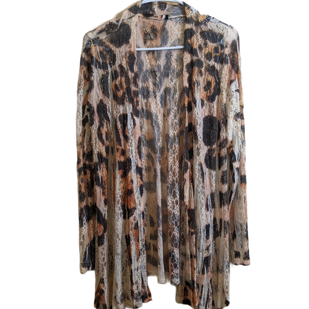 ORIGAMI leopard print lace open front cardigan